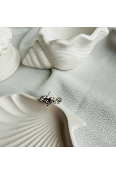 Vipfoni Sıarlı Kalp Detaylı Model Kalp Yüzük - Resim 2