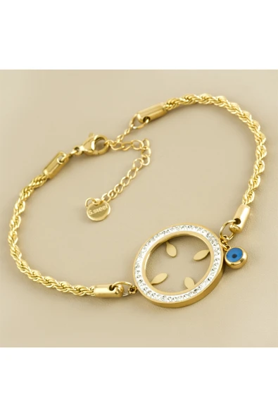 Vipfoni Zirkon Taşlı Çeyrek Altın Koyulabilir Lüks Çelik Bileklik ürün görseli