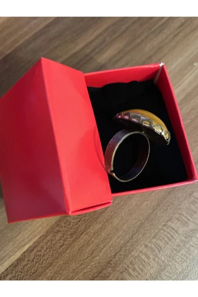 Vipfoni Sitrin Taşlı Gümüş Renk Büyük Doğal Taş Yüzük El Yapımı - 5