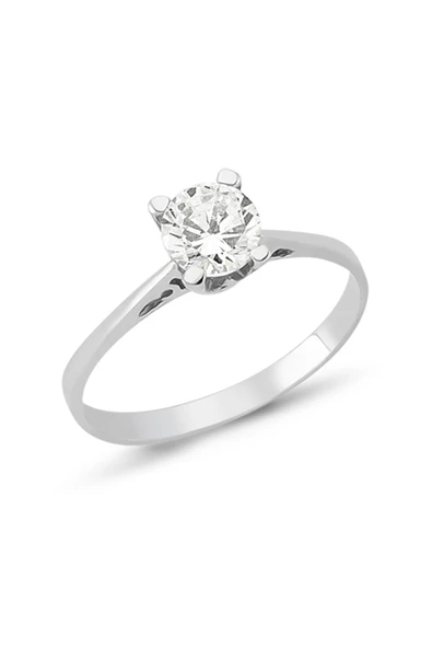 Ebijuteri Gümüş Renk Tek Taş Bayan Imitasyon Yüzük - 8 Numara. ürün görseli