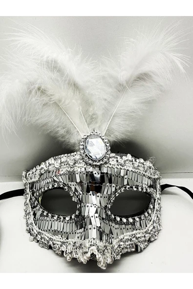 Vipfoni Payetli Pullu Tüylü Parti Maskesi 17x20 cm ürün görseli