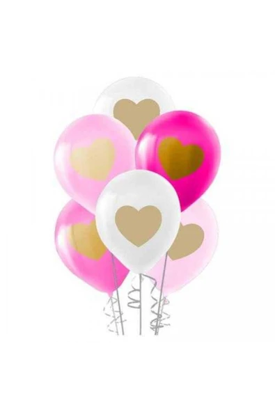 Vipfoni Altın Kalp Baskılı Karışık Renk Balon - 10 Adet ürün görseli