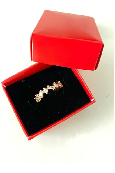 Vipfoni Çarpık Baget Taşlı Gold Kaplama Yüzük - Resim 2