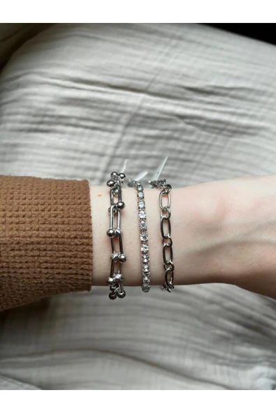 Vipfoni Gümüş Renk Zincir 4 lü Bileklik Seti - MG4 ürün görseli