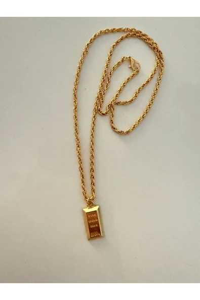 Vipfoni Unisex Külçe Altın Tasarımlı Juping Kolye - Resim 2