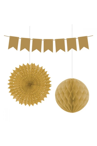 supertrend KF099 Altın Kağıt Süs Seti Petek/Yelpaze/Afiş ürün görseli