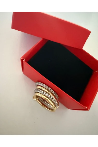Vipfoni Özel Kutusunda Zirkon Taşlı Halka Detaylı 4lü Kadın Yüzük ürün görseli 1