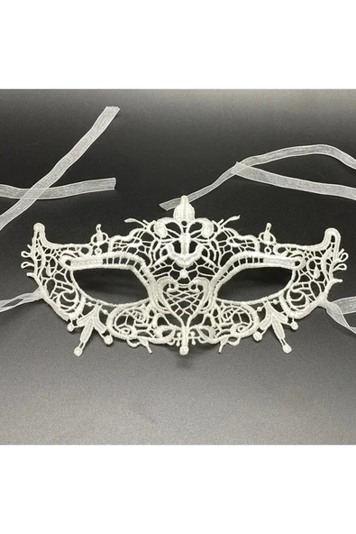 Vipfoni Beyaz Renk Dantel Kesim Dantel İşlemeli Balo Parti Maskesi ürün görseli