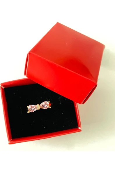 Vipfoni Pembe Taşlı Fiyonk Gold Kaplama Yüzük - Resim 2