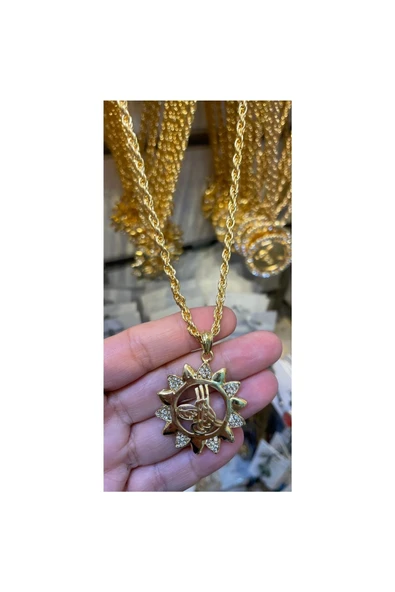 Vipfoni Altın Kaplama Zirkon Taşlı Tuğralı Burgu Zincirli Kolye ürün görseli