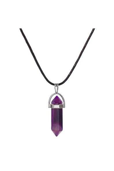 Vipfoni Deri Ip Altıgen Çivi Doğal Taş Kolye ürün görseli