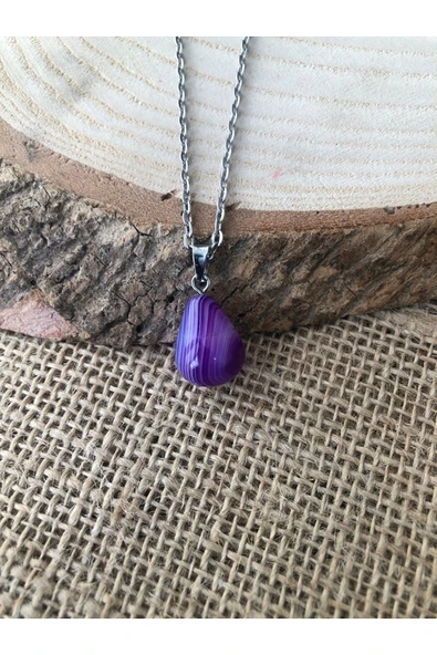 Vipfoni Mor Akik Doğal Taş Kolye ürün görseli