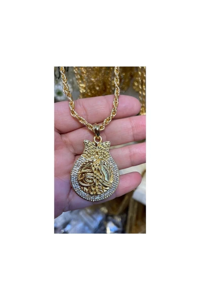 Vipfoni Altın Kaplama Zirkon Taşlı Lale Tuğralı Burgu Zincirli Kolye ürün görseli