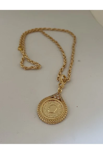 Vipfoni Altın Kaplama Çeyrekli Halat Burgu Zincirli Kolye - Resim 2