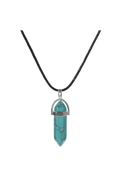 Vipfoni Deri Ip Altıgen Çivi Doğal Taş Kolye ürün görseli