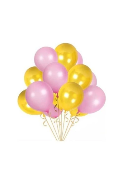 Vipfoni Metalik Balon Sarı - Pembe 10 Adet ürün görseli 1