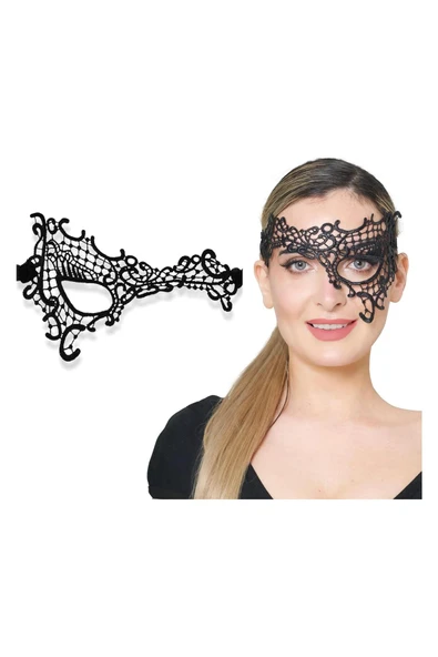 Vipfoni Siyah Renk Dantel Kesim Dantel İşlemeli Balo Parti Maskesi - Resim 2