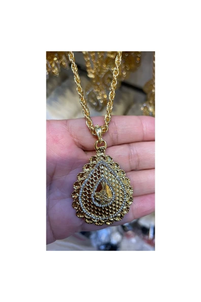 Vipfoni Altın Kaplama Zirkon Taşlı Tuğralı Burgu Zincirli Kolye ürün görseli