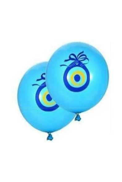 Vip-Aksesuar Açık Maviı Renk Nazar Boncuğu Baskılı Balon 10 Adet ürün görseli 1