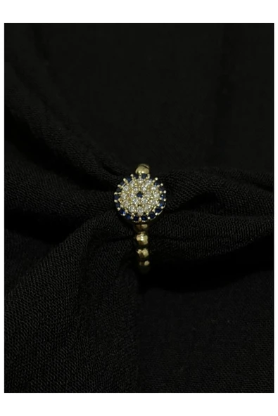 Vipfoni Zirkon Taşlı Nazar Boncuğu Gold Kaplama Yüzük - Resim 2