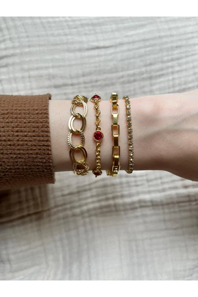 Vipfoni Gold Renk Zincir 4 lü Bileklik Seti - MGLD1 ürün görseli 1