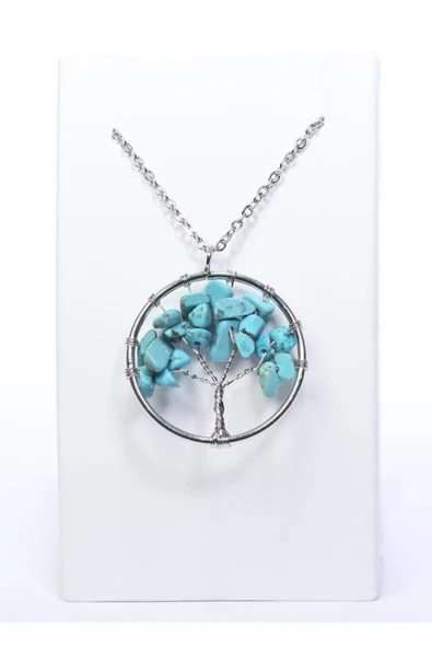Vipfoni Tel Sarmalı Çakra Hayat Ağacı Doğal Turkuaz Taşı Kolye (zincir Dahil) ürün görseli