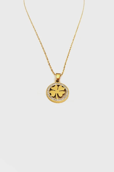 Vipfoni Zirkon Taşlı Gold Kaplama Çelik Yonca Kolye ürün görseli 1