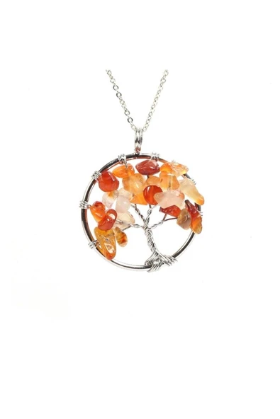 Vipfoni Tel Sarmalı Çakra Hayat Ağacı Doğal Akik Taşı Kolye (zincir Dahil) ürün görseli