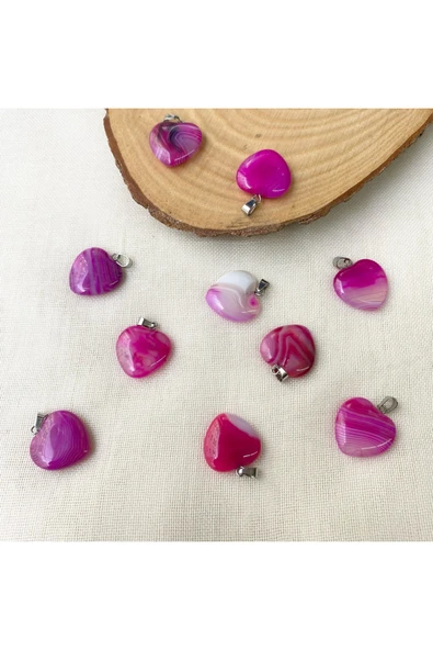 Vipfoni Akik Taşı Kalp Doğal Taş Kolye Ucu ve Zincir ürün görseli