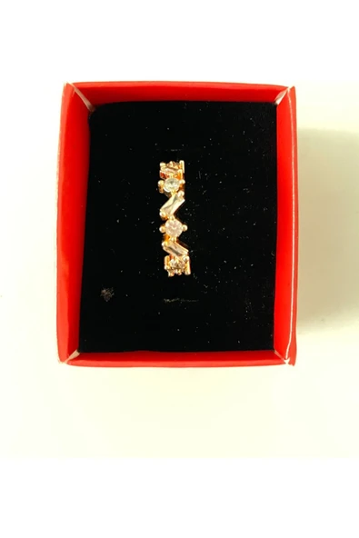 Vipfoni Çarpık Baget Taşlı Gold Kaplama Yüzük - Resim 3
