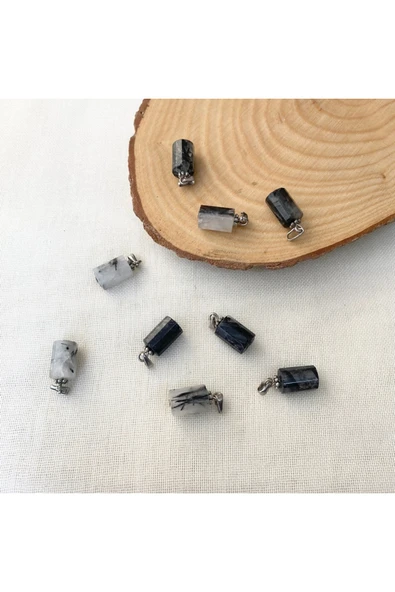 Vipfoni Silindir Kesim Rutil Kuvars Doğal Taş Kolye ürün görseli