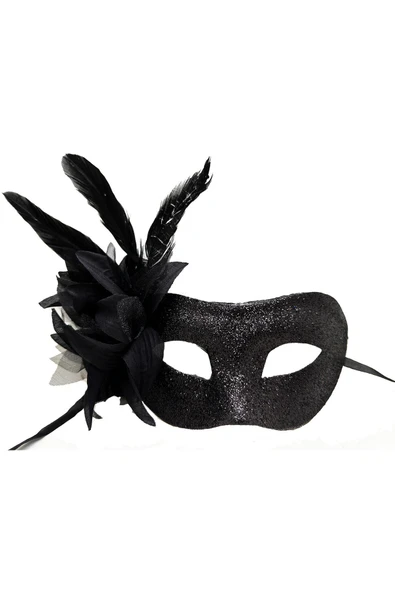 Vipfoni Thewan Siyah Renk Metalize Sim Görünümlü Parlak Tüylü Parti Maskesi 22x19 Cm ürün görseli