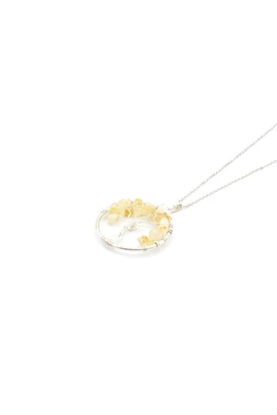 Vipfoni Tel Sarmalı Çakra Hayat Ağacı Doğal Sitrin Taşı Taşı Kolye (zincir Dahil) ürün görseli