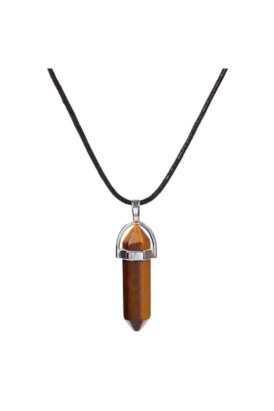 Vipfoni Deri Ip Altıgen Çivi Doğal Taş Kolye ürün görseli