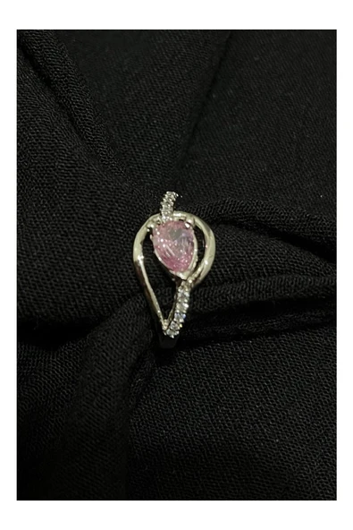 Vipfoni Pembe Damla Taş Model Gümüş Kaplama Yüzük - Resim 2