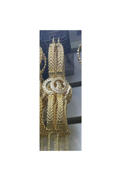 Vipfoni Altın Kaplama Zirkon Taşlı Çeyrek Uyumlu Içi Boş Kelepçe Bileklik ürün görseli 1