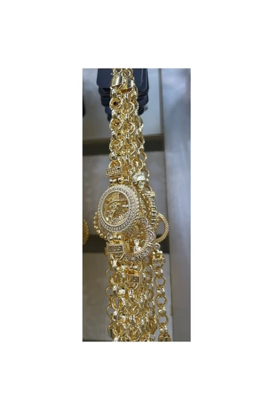 Vipfoni Altın Kaplama Zirkon Taşlı Çeyrek Uyumlu Içi Boş Çerçeveli Bileklik ürün görseli