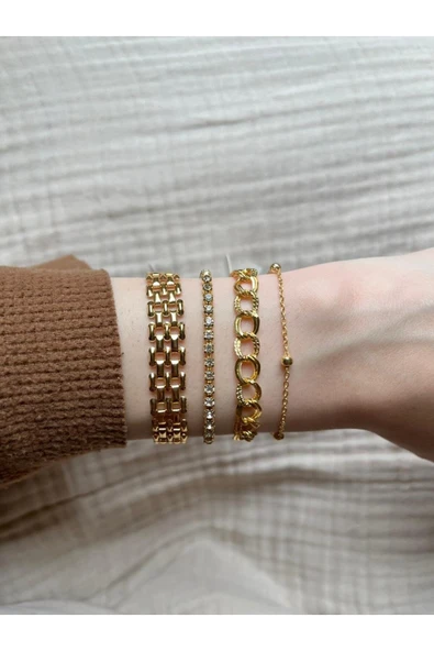 Vipfoni Gold Renk Zincir 4 lü Bileklik Seti - MGLD2 ürün görseli