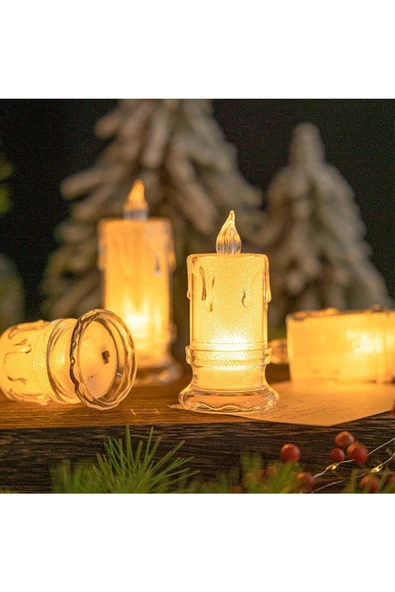 SeZi Alevli Kristal Erimiş Led Mum 3'lü Alevli Eriyen Yapay Mum Pilli Led - Resim 3