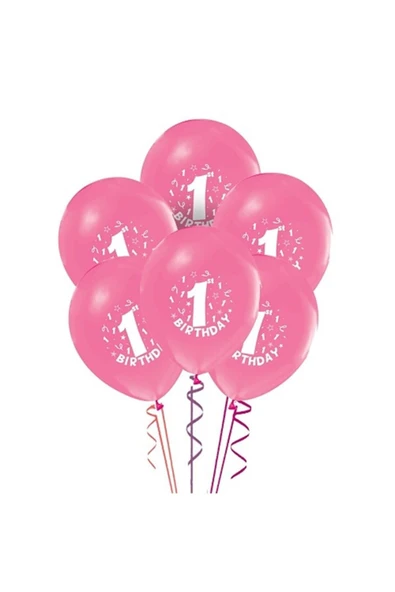 BALOONCENTER 1 Yaş Temalı Pembe Latex Balon 10 Adet ürün görseli