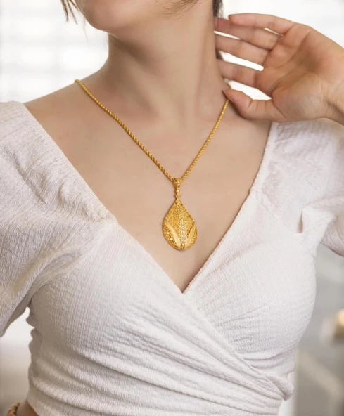 Yiğitbaşı Gold 22 Ayar Damla Madalyon Kolye - 2