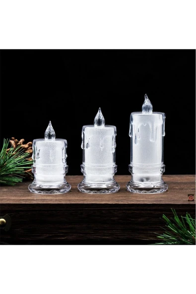 SeZi Alevli Kristal Erimiş Led Mum 3'lü Alevli Eriyen Yapay Mum Pilli Led - Resim 5