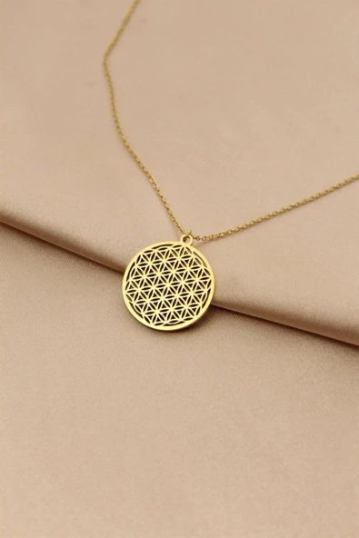 Kutsal Shop Çelik Gold Renk Yaşam Çiçeği Tasarımlı Kadın Kolye ürün görseli