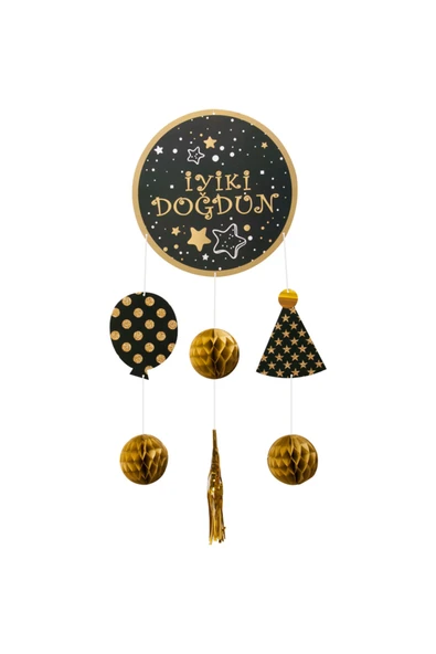 supertrend Kağıt Sarkıt Süs İyi ki Doğdun Siyah Altın -KF128- ürün görseli