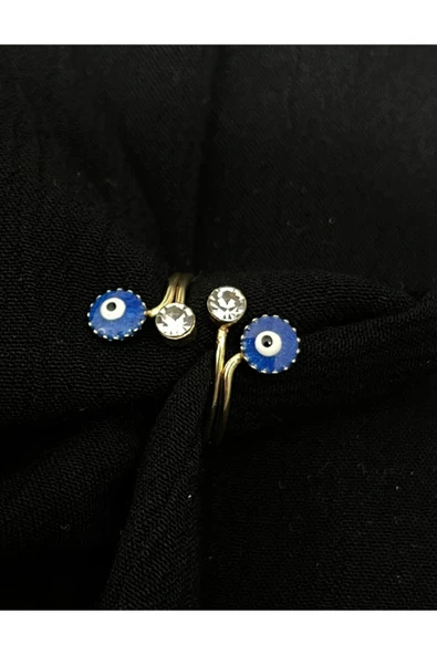 Vipfoni Zirkon Taşlı Çift Nazar Boncuklu Ayarlamalı Gold Kaplama Yüzük ürün görseli