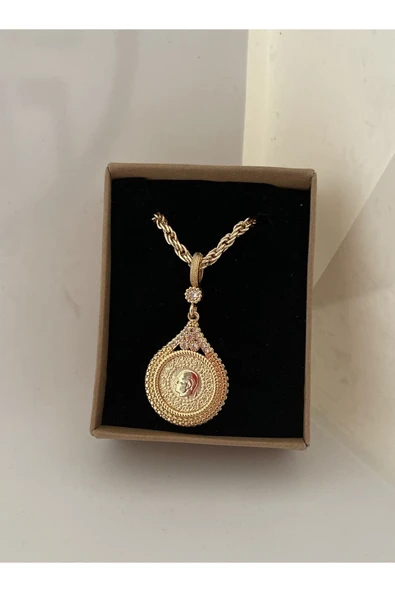 Vipfoni Altın Kaplama Çeyrekli Halat Burgu Zincirli Kolye ürün görseli