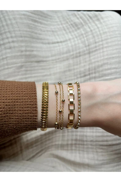 Vipfoni Gold Renk Zincir 4 lü Bileklik Seti - MGLD4 ürün görseli