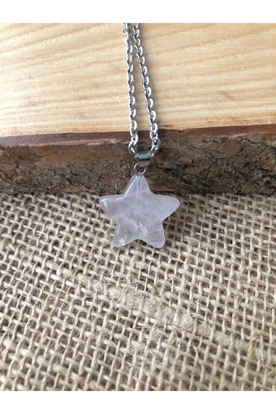 Vipfoni Pembe Kuvars Doğal Taş Yıldız Model Kolye ürün görseli