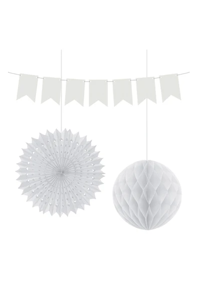 supertrend KF099 Beyaz Kağıt Süs Seti Petek/Yelpaze/Afiş ürün görseli