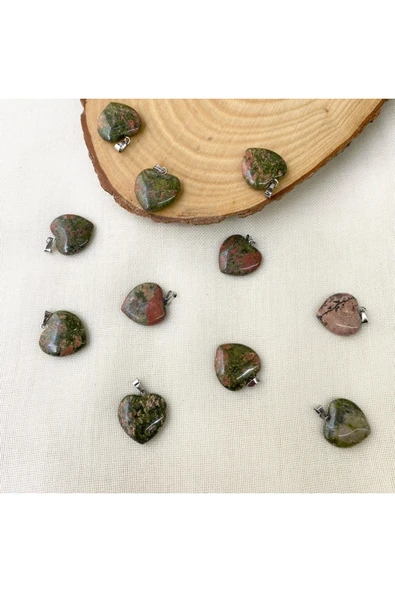 Vipfoni Unakit Taşı Kalp Doğal Taş Kolye Ucu ve Zincir ürün görseli